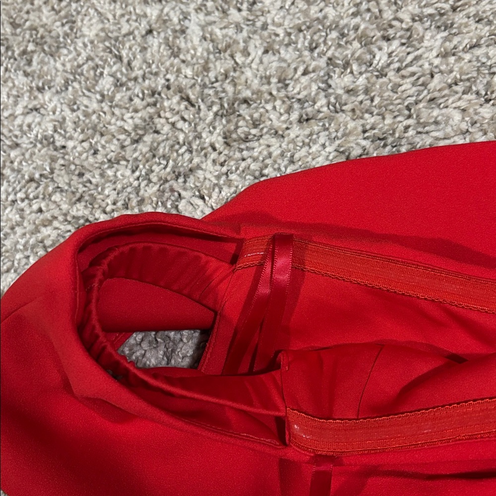 Adrianna Papell  Red Off Shoulder Asymmetric Mermaid Dress 6 - Picture 12 of 12